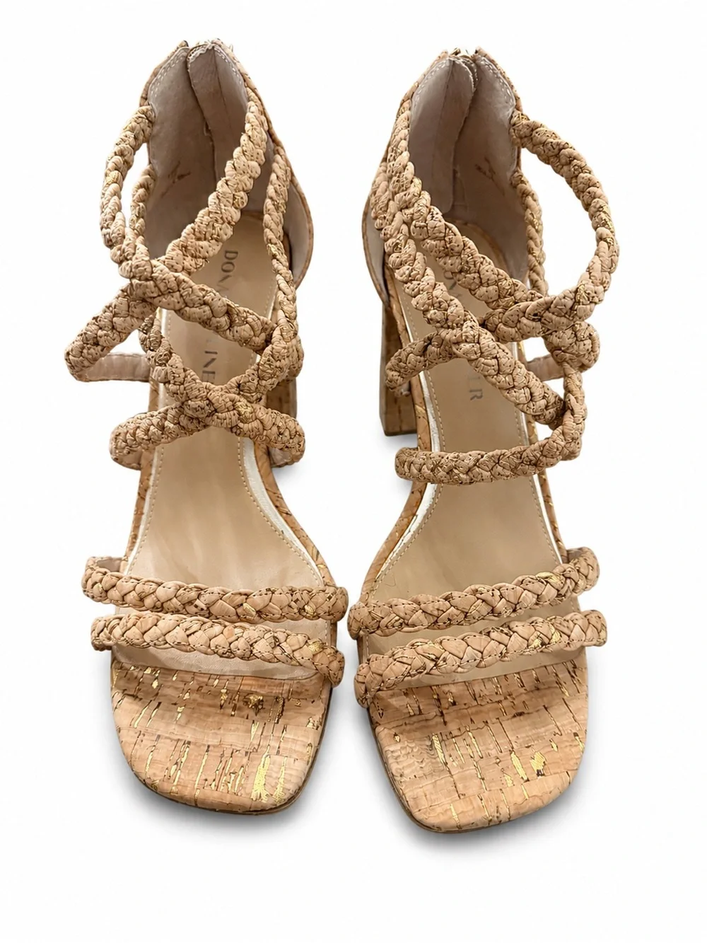 Donald J. Pliner Tan Braided Cork Block Heel Sandals